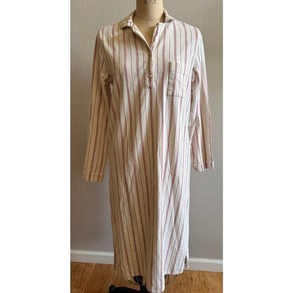 Garnet Hill Sz‎ Small Red Ivory Striped Sleep Shirt PJ top Organic Cotton GUC - Picture 1 of 5